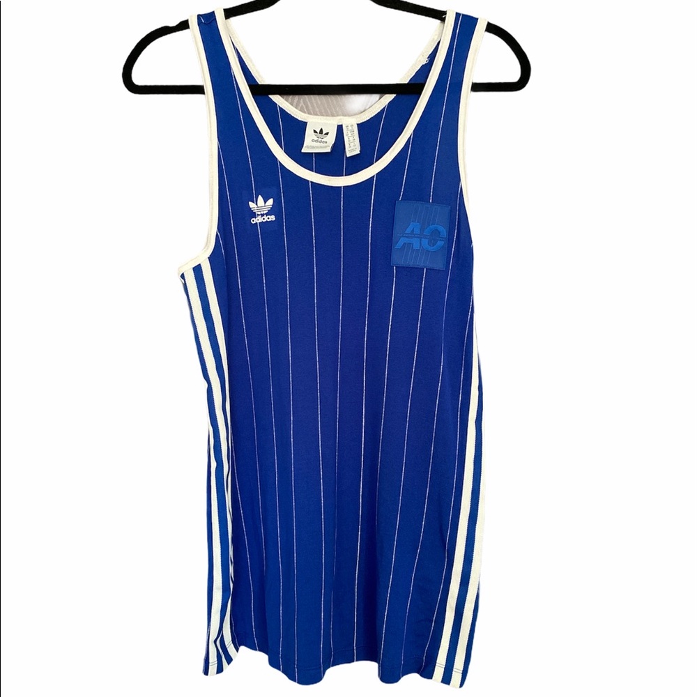 adidas Blue and White Pinstripe Tank Dress
